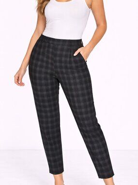 NWT - Small plaid pants.  HOPE & HARLOW black & gray pants. Casual tapered pants